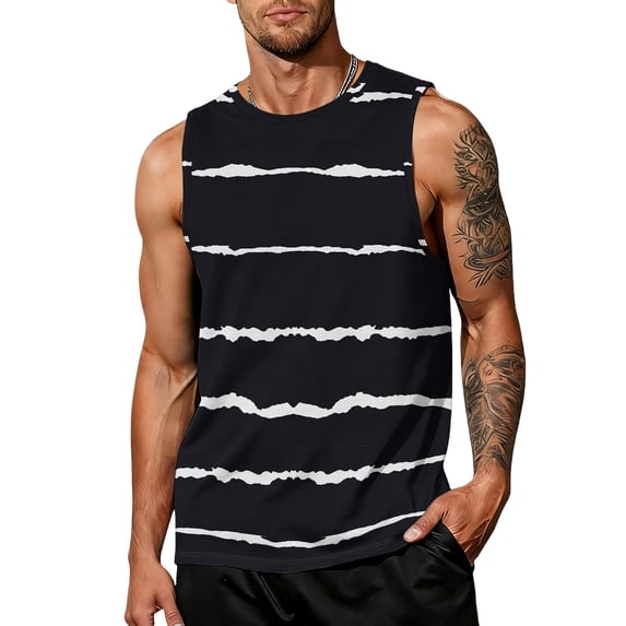 Fabrcox S-5XL Men's Tank Tops Striped Crew Neck Mens Sleeveless Tee Shirts Big and Tall Color Block Athletic Sports Muscle T Shirts for Men Black M