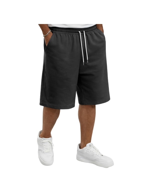 S-5XL Mens Shorts Big and Tall Drawstring Basketball Short Workout Gym Outdoor Mens Bermuda Shorts with Pockets Black 5XL