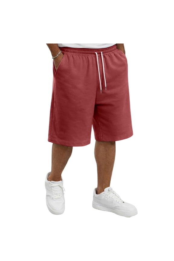 S-5XL Mens Shorts Big and Tall Elastic Waist Basketball Short Sports Hiking Outdoor Men Bermuda Shorts with Pockets Red L