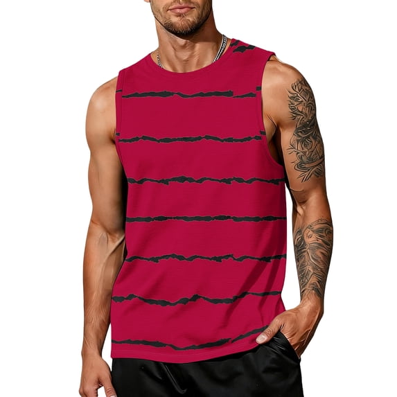 Fabrcox S-5XL Tank Tops Men Striped Crew Neck Sleeveless Shirts Men Big and Tall Color Block Fitness Basketball Muscle T Shirts for Men Red M