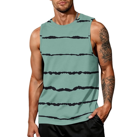 Fabrcox S-5XL Tank Tops for Men Striped Crew Neck Sleeveless Shirts Men Big and Tall Color Block Fitness Basketball Men Muscle Shirt Green XL