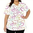 thumbnail image 1 of Fabrcox S-5XL Valentines Scrubs Tops for Women Plus Size Love Heart Graphic Holiday Scrubs for Women Tops V Neck Short Sleeve Nurses Working Uniforms with Pockets, 1 of 5