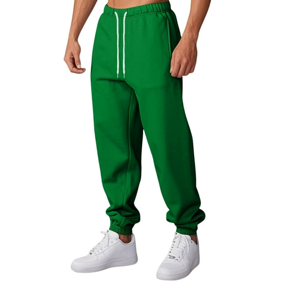 Fabrcox S-5xl Athletic Sweatpants for Men Winter Fleece Lined Active Joggers Sweatpants Drawstring Pockets Casual Drawstring Elastic Waist Sweatpant Green XL