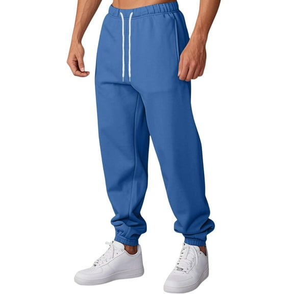 Fabrcox S-5xl Black Sweatpants for Men Big and Tall Winter Fleece Lined Active Joggers Sweatpants Drawstring Pockets Casual Drawstring Elastic Waist Sweatpant Blue XL