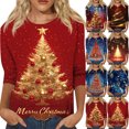 thumbnail image 1 of Fabrcox S-5xl Christmas Snowflake Printed T Shirts for Women Loose Fit 2xl Oversized 3/4 Sleeve Tops Round Neck Holiday Tunic Lightweight Basic Tops Red XL, 1 of 6
