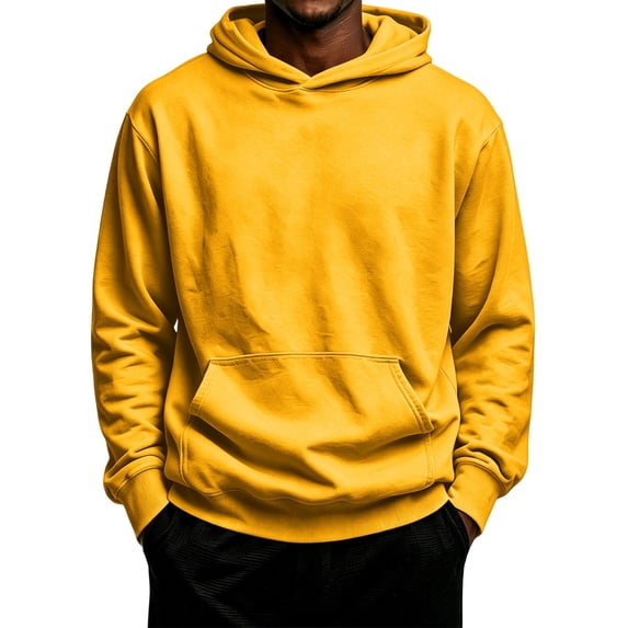 Fabrcox S-5xl Hoodie Men Big and Tall Fleece Mens Sweatshirts Hoodies Solid Color Fall Winter Warm Athletic Long Sleeve Pullover Men with Kangaroo Pocket Yellow M