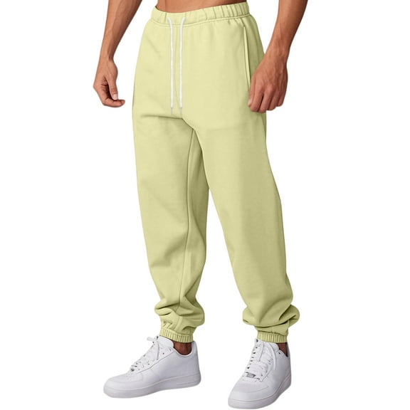 Fabrcox S-5xl Sweatpants for Men Big and Tall Winter Fleece Lined Active Joggers Sweatpants Drawstring Pockets Casual Drawstring Elastic Waist Sweatpant Yellow 5XL