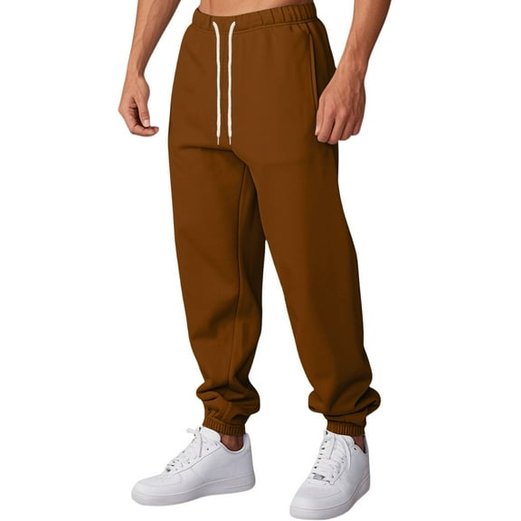 Fabrcox S-5xl Sweatpants Men Winter Fleece Lined Active Joggers Sweatpants Drawstring Pockets Casual Running Workout Joggers Sweatpants Brown 4XL