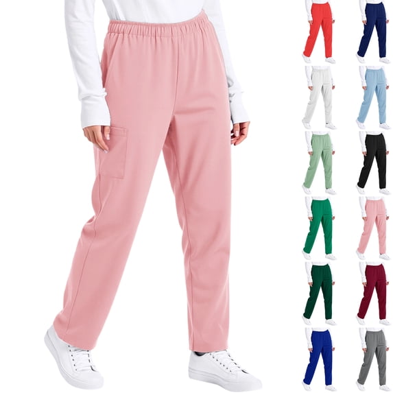 Fabrcox Scrub Pants for Women - Straight-Leg Cargo Pants with 3 Pockets, Elastic Band Scrub Pants ,Light Green L