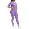 thumbnail image 1 of Fabrcox Scrub Sets for Woman Short Sleeve Nurse Tops Long Jogger Pants with Pockets Casual Soft Medical Nursing Uniforms Set Light Purple M, 1 of 3