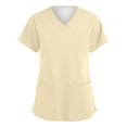thumbnail image 1 of Fabrcox Scrub Women Tops Loose Fit Short Sleeve V Neck Nurse Scrubs Tops with Pockets Fall Spring Working Uniform Beige 2XL, 1 of 5