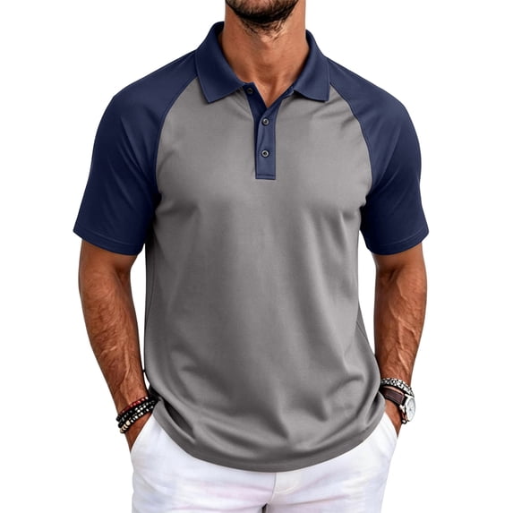 Fabrcox Short Sleeve Polo Shirts for Men Raglan Collared Golf Shirts Men Color Block Regular Fit Casual Gym Mens Athletic Shirt M