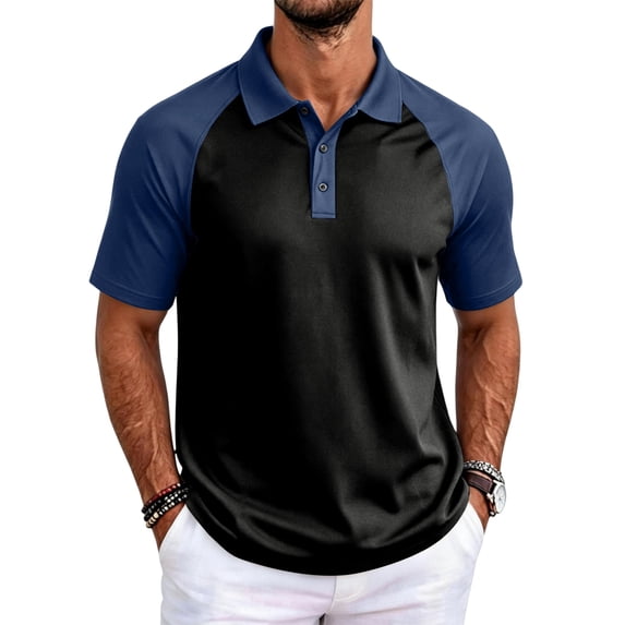 Fabrcox Short Sleeve Polo Shirts for Men Raglan Collared Mens Golf Shirt Color Block Regular Fit Casual Gym Athletic Shirts Men Blue XXXL
