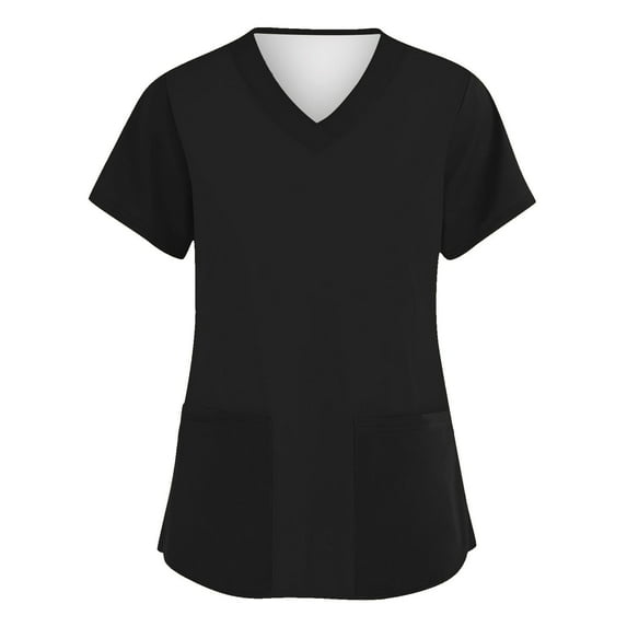 Fabrcox Short Sleeve Women’s Scrub Tops Loose Fit Short Sleeve V Neck Nurse Scrubs Tops with Pockets Fall Spring Working Uniform Black 5XL