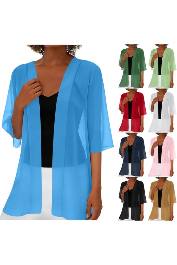Shrug Cardigan for Women Chiffon Open Front Long Cardigan for Women Short Sleeve Comfy Casual Sun Protection Lightweight Sheer Shawl XXL