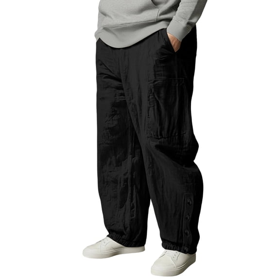 Fabrcox Summer Pants for Men Elastic Waist Drawstring Low Rise Ankle Length Lightweight Breathable Casual Baggy Pants(Black,XXXL)