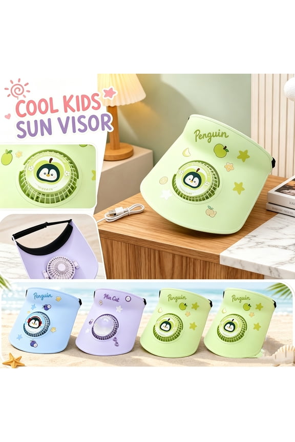 Sun Visor Hat with Fan -3 Temp Settings- USB Powered Adjustable Wide Brim Hat Sun Protection Cooling Outdoor Athletic Sun Hats for Girls Boys Green
