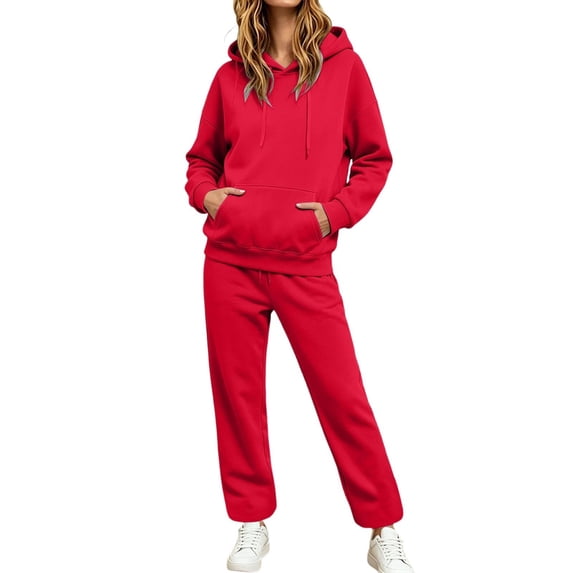 Fabrcox Sweat Suits for Womens 2 Piece Fleece Hoodie and Straight Leg Sweatpants Fall Winter Running Casual Lounge Tracksuit for Women Red XL
