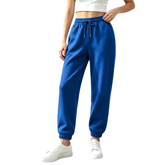 Fabrcox Sweatpants Women Fleece Baggy Running Joggers for Women Thermal Fuzzy Comfy Elastic Waist Fall Winter Warm Women’s Lounge Pants with Pockets Blue M