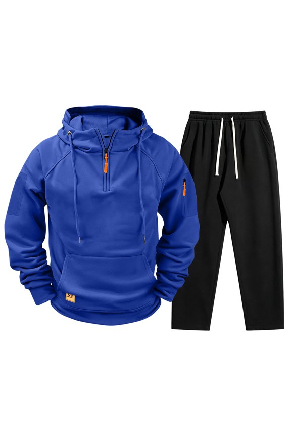 Sweatsuit Mens Fleece Quarter Zip Hoodie Black Sweatpants Set Athletic Sports Baggy Jogging Warm Up Fall Winter Men Track Suits 2 Piece Set