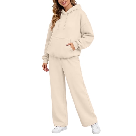 Fabrcox Sweatsuit Outfits for Women 2 Piece Set Fleece Hoodie and Wide Leg Sweatpants Athletic Casual Fall Winter Lounge Tracksuit Beige XL
