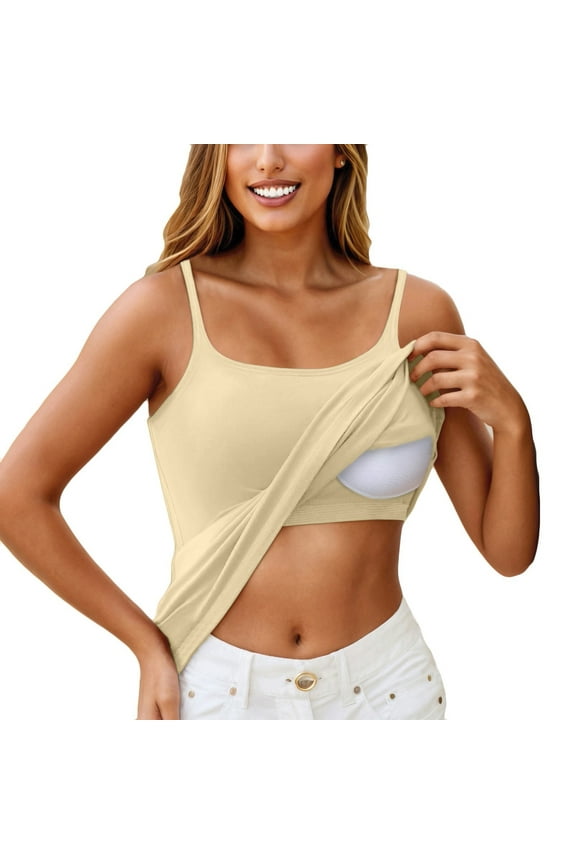 Tank Tops Built In Bra Padded Fitted Sleeveless Square Neck Camisole Tops Spaghetti Strap Sports Spring Under Shirts for Women S-6XL