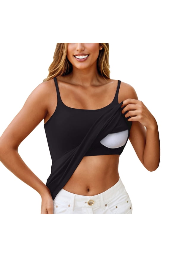 Tank Tops for Women Built In Bra Padded Sleeveless Square Neck Fitted Camisole Tops for Women Sports Spring Undershirts for Women S-6XL