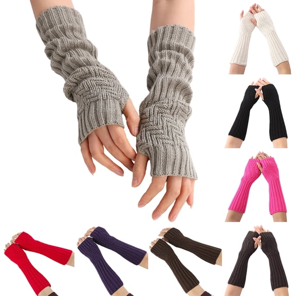 Fabrcox Unisex Knit Elastic Long Fingerless Gloves, Winter Warm Cable Elbow Length Arm Warmers, Thumb Hole Wrist Warmers, Cold Weather Arm Sleeve Accessories for Typing Driving Outings Dark Gray