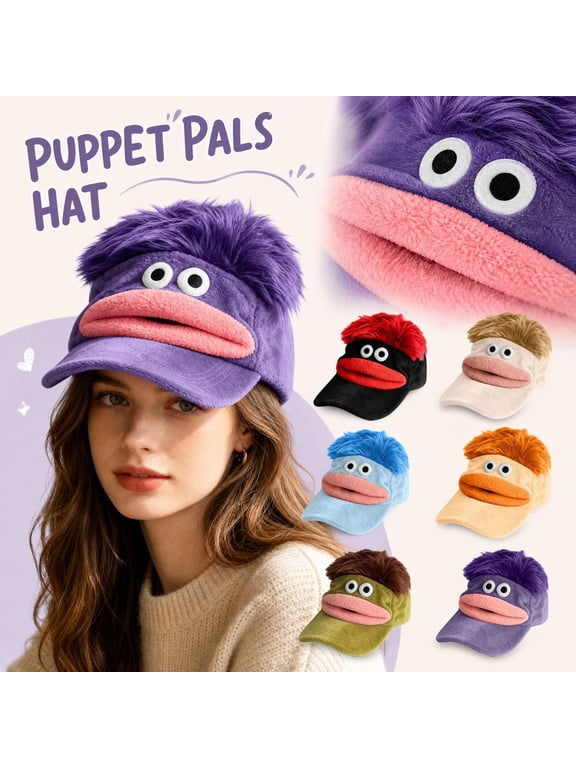 Unisex Plush Puppet Baseball Cap, Cute Monster Big Mouth Eyes with Furry Hair Design, Soft Fuzzy Adjustable Novelty Hat, Casual Daily Halloween Party Costume Accessory Green