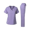thumbnail image 1 of Fabrcox V Neck Slim Fit Womens 2pcs Scrub Sets Scrubs Top and Wide Leg Pants Drawstring Pockets Nursing Working Scrubs Sets Light Purple XXL, 1 of 3