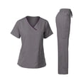 thumbnail image 1 of Fabrcox V Neck Women's Scrub Sets Scrubs Top and Wide Leg Pants Drawstring Pockets Nursing Working Scrubs Sets Gray XL, 1 of 3