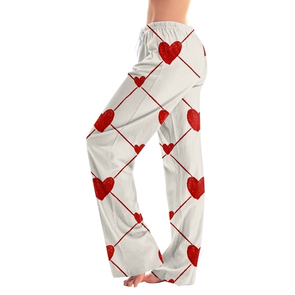 Fabrcox Valentine's Day Pajama Pants for Women Drawstring Wide Leg Pj Pants S-3xl Loose Fit Comfortable Fashion Casual Printed Pj Bottoms Deep Red L