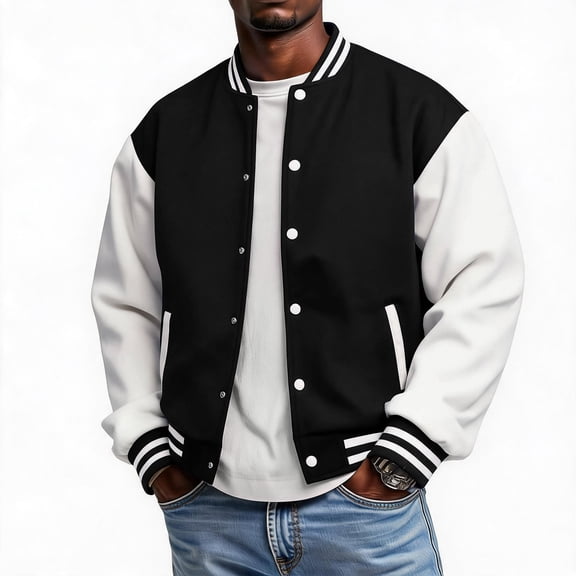 Fabrcox Varsity Baseball Bomber Jacket Men Soft Fleece Button Up Mens Varsity Jacket Casual Loose Fit Fall Winter Warm Outdoor Gym Baseball Jacket Men Coat with Pockets Black M