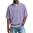 thumbnail image 1 of Fabrcox Waffle Polo Shirt Quarter Zip Short Sleeve Collared Golf Shirts for Men Athletic Knitted Lightweight Casual Men's Workout Shirts Purple L, 1 of 7