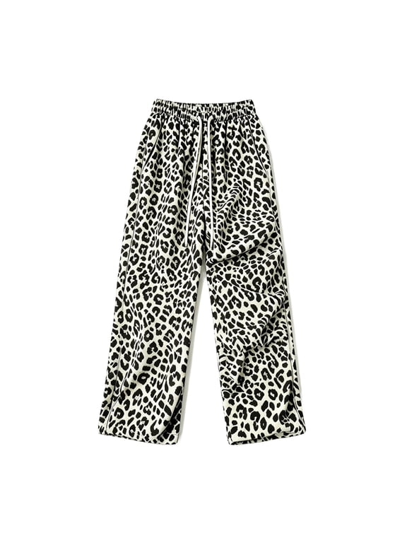 White Leopard Sweatpants Women Baggy Y2k Women's Straight Leg Sweatpants Streetwear Casual Travel Fall Outfits Cozy Lounge Pants Women with Pockets