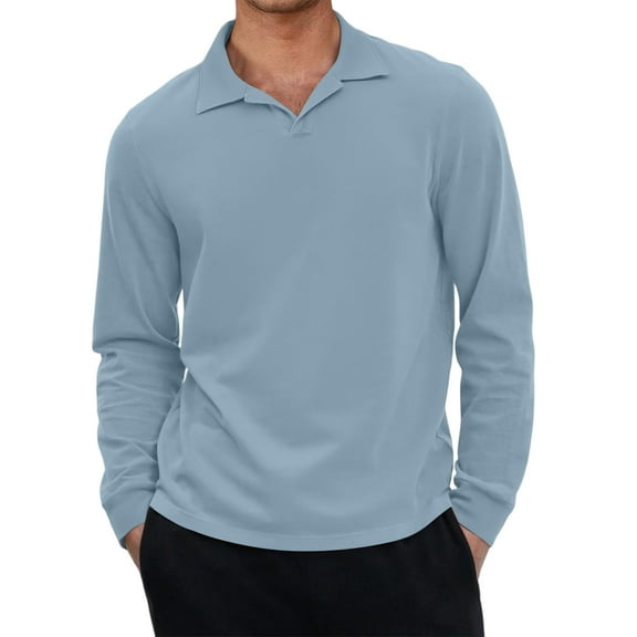 Fabrcox White Polo Shirts for Men Fall Big and Tall Collared T Shirts Long Sleeved M-4xl Casual Loose Fit Trendy Xxl Pullover Shirts,Light Blue 2XL
