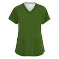 thumbnail image 1 of Fabrcox White Scrub Women Tops Oversized Short Sleeve V Neck Nurse Scrubs Tops with Pockets Fall Spring Working Uniform Army Green M, 1 of 5