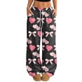 thumbnail image 1 of Fabrcox Wide Leg Pants Woman Bow Baggy Womans Lounge Pants Loose Fit Spring Summer Valentine Trouser Pants for Women with Pockets, 1 of 5