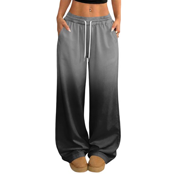 Fabrcox Wide Leg Pants for Women Gradient Color Block Baggy Womens Lounge Pant Loose Fit Spring Summer Womens Trousers with Pockets
