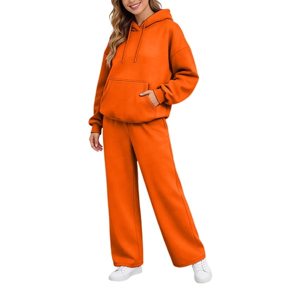 Fabrcox Women 2 Piece Outfits Sweatsuit Fleece Hoodie and Wide Leg Sweatpants Running Casual Fall Winter Lounge Tracksuit for Women M