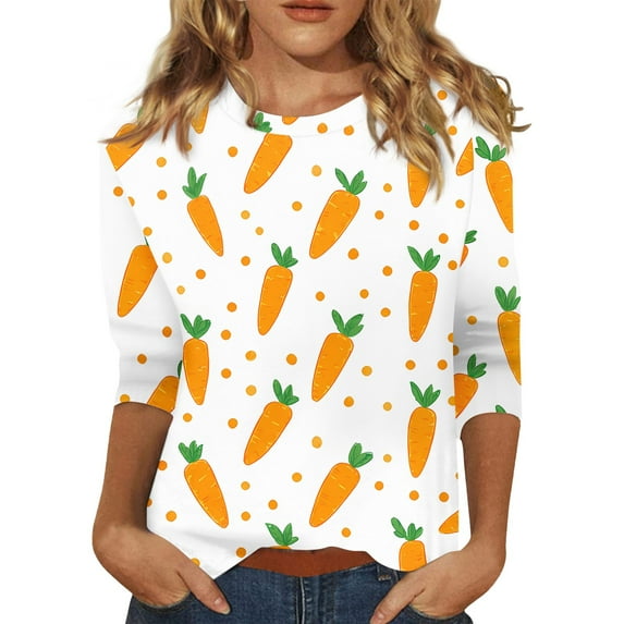 Fabrcox Women Happy Easter T Shirt Bunny Rabbit Graphic Crew Neck 3/4 ...