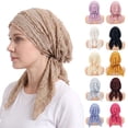 thumbnail image 1 of Fabrcox Women Lace Trim Pre-Tied Head Scarf Hat, Soft Breathable Crinkle Chemo Headwear, Full Coverage Turban Headwrap for Hair Loss Daily Sleeping Travel Khaki, 1 of 4