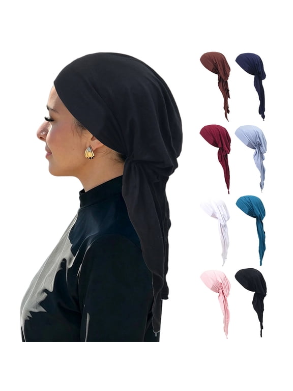 Women Soft Solid Pre-Tied Head Scarf Hat, Stretchy Breathable Chemo Headwear, Full Coverage Turban Headwrap for Hair Loss Daily Wear Light pink