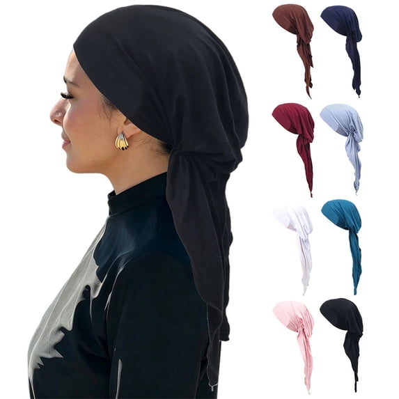 Fabrcox Women Soft Solid Pre-Tied Head Scarf Hat, Stretchy Breathable Chemo Headwear, Full Coverage Turban Headwrap for Hair Loss Daily Wear White