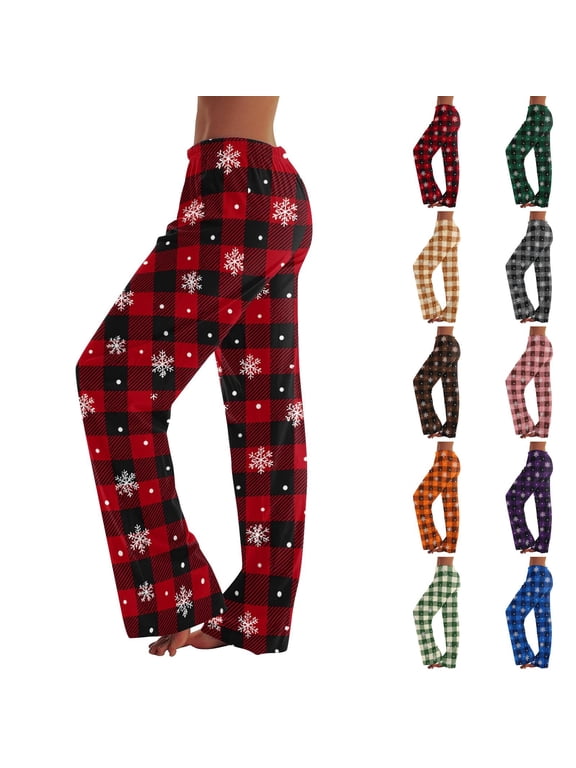 Women’s Christmas Pajama Pants Soft Snowflake Plaid Printed Pj Pants for Women Funny Merry Xmas Fall Winter Holiday Sleep Straight Leg Women Lounge Pants White M