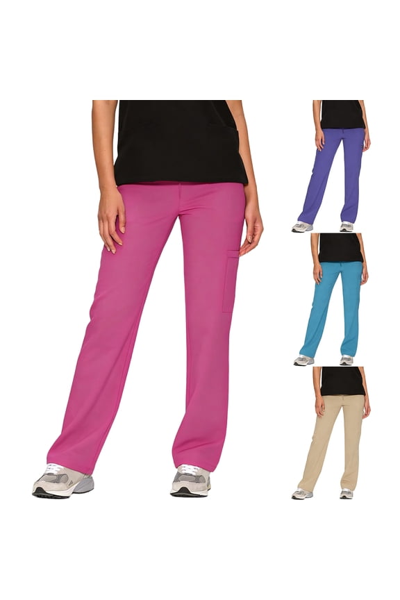 Women's Flare Leg Scrub Pants - Stretch Trousers with Cargo Pocket, Elastic Waistband for Nurses ,Blue XXL