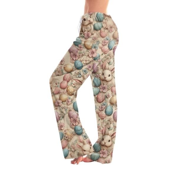 Fabrcox Women's Pajama Bottoms Soft Easter Egg Cute Animals Wide Leg Womens Sleep Pants Spring Elastic Waist Holiday Women Trouser