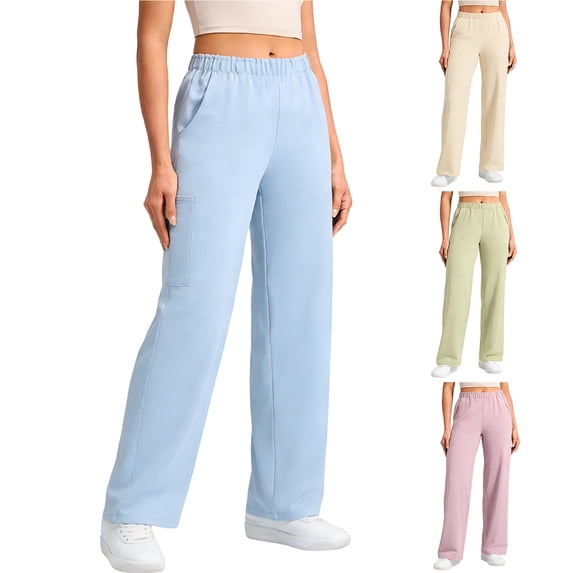 Fabrcox Women's Scrub Pants Soft Stretch Wide Leg Uniform Trousers with Pockets for Nurses ,Beige M
