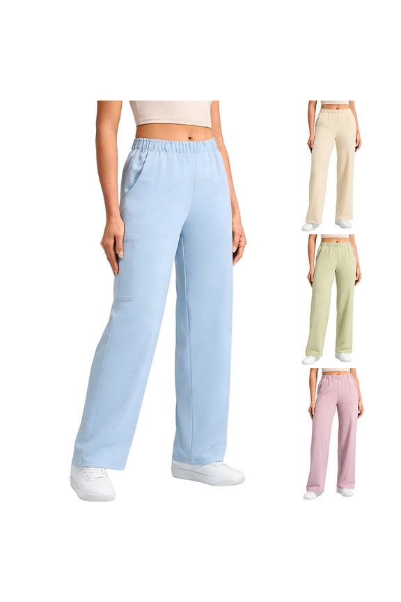 Women's Scrub Pants Soft Stretch Wide Leg Uniform Trousers with Pockets for Nurses ,Beige XL