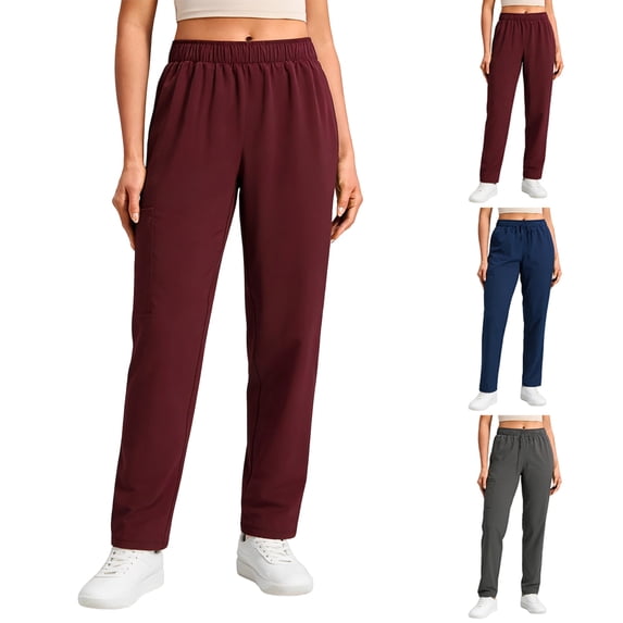 Fabrcox Women's Straight-Leg Scrub Pants - Stretch Trousers with Cargo Pockets, Elastic Waistband for Nurses ,Gray S